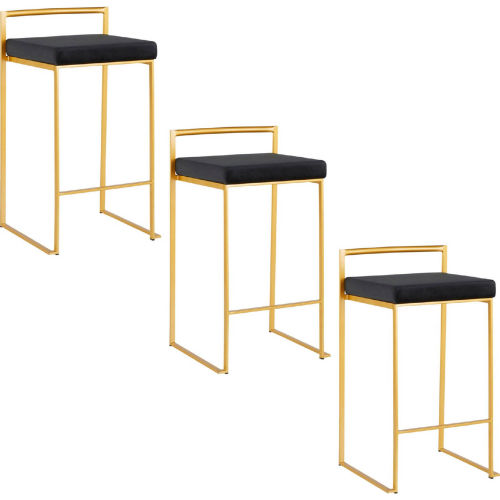Fuji 26" Counter Stool in Gold & Black Velvet (Set of 3)